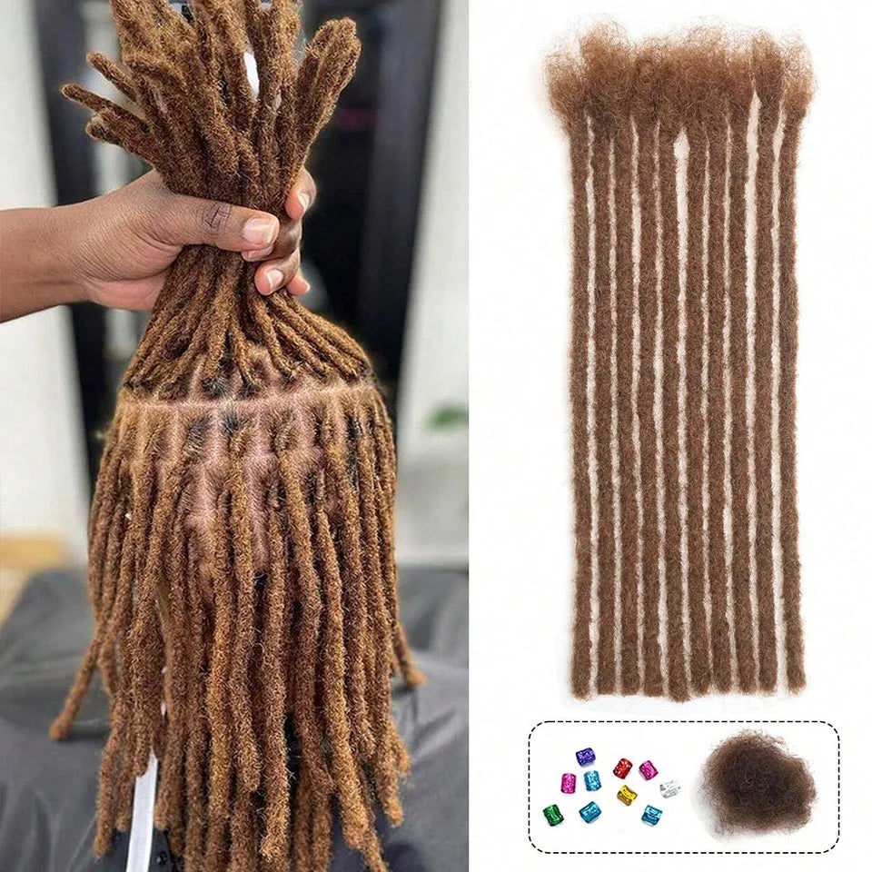 100% Real Human Hair Dreadlock Extensions | 8-14 Inch Colored Remy Locs (20/40/60 Strands, 0.6cm Thickness) Luxegan
