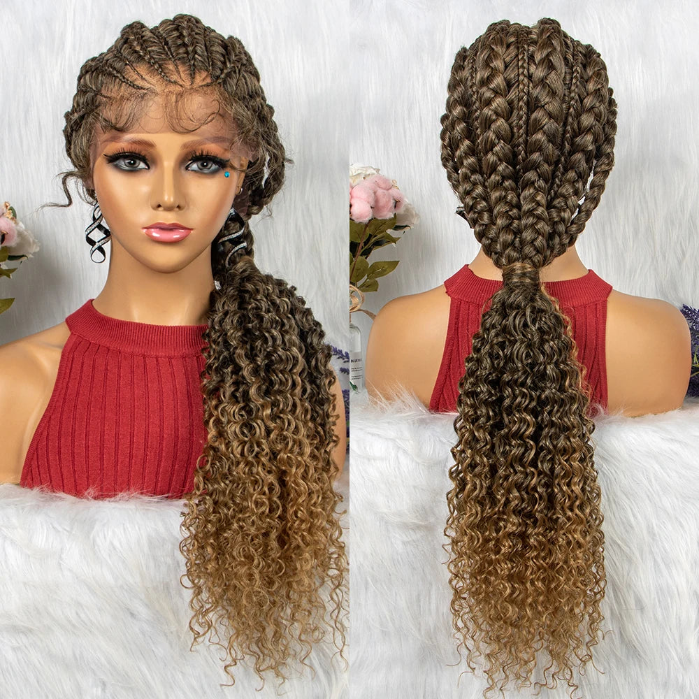 Lace Frontal Synthetic Braided Wigs Lace Front Braided Ponytail Wig Natural Knotless with Baby Hair for Black Women Daily Use Luxegan