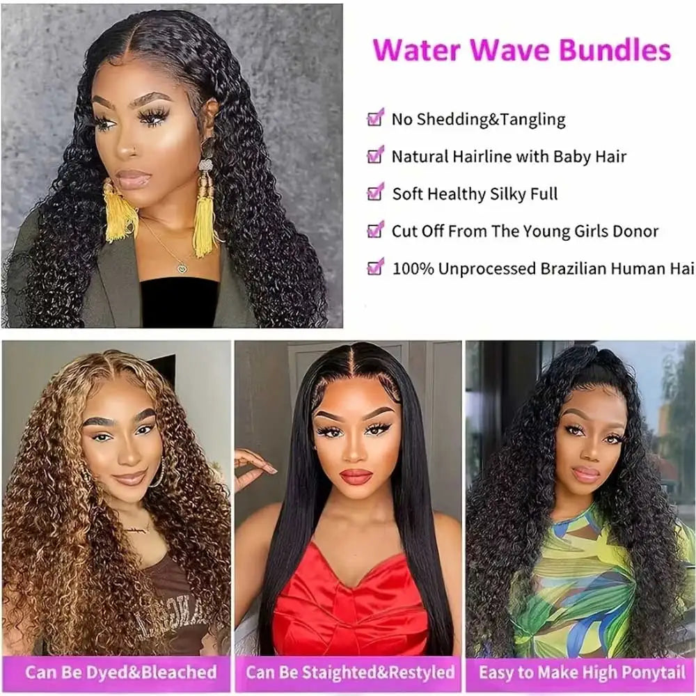 Water Wave Brazilian Human Hair Bundles | Sophisticated "Curly Weaving" Silhouette | Elegant 28-32 Inch Remy Hair Extensions | "Dignified" Natural Loose Deep Wave Bundles for Radiant Versatile Styling Luxegan