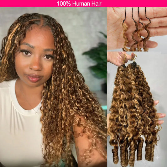Burmese Curly Miracle Knots Crochet Human Hair Extensions – Feather Knotless Braiding Hair 10–24 Inch