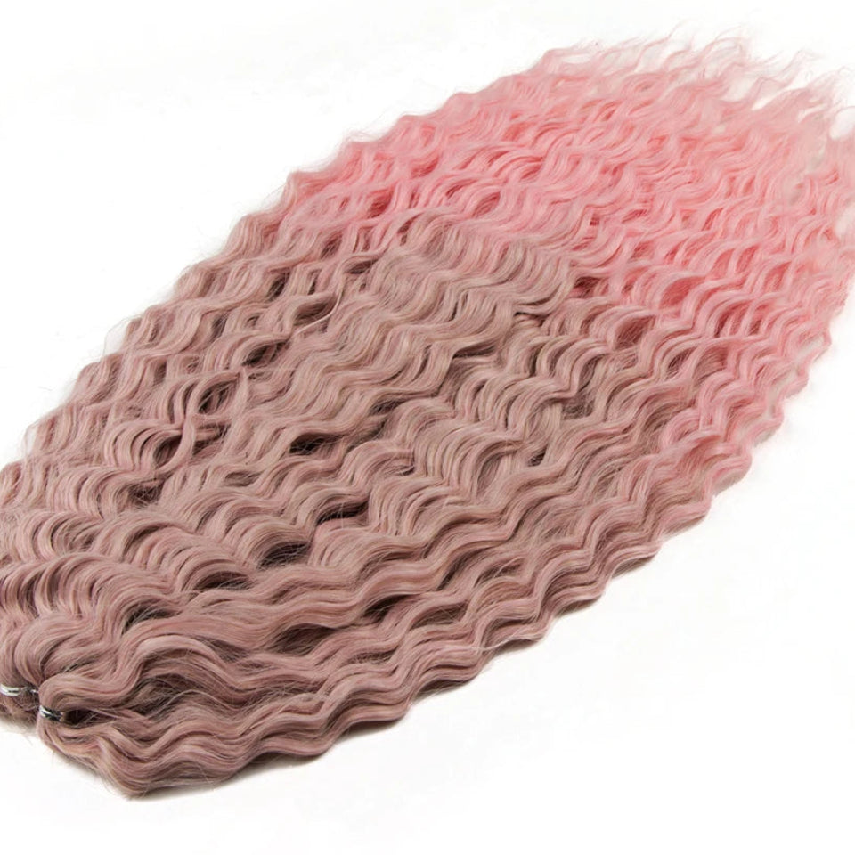 Ariel Curl Water Wave Crochet Hair | Sophisticated 22-Inch Synthetic Braiding Extensions | Elegant "High Temperature Fiber" Water Twist | "Dignified" Ombre Blonde &amp; Pink Tones for Radiant Versatile Styling Luxegan