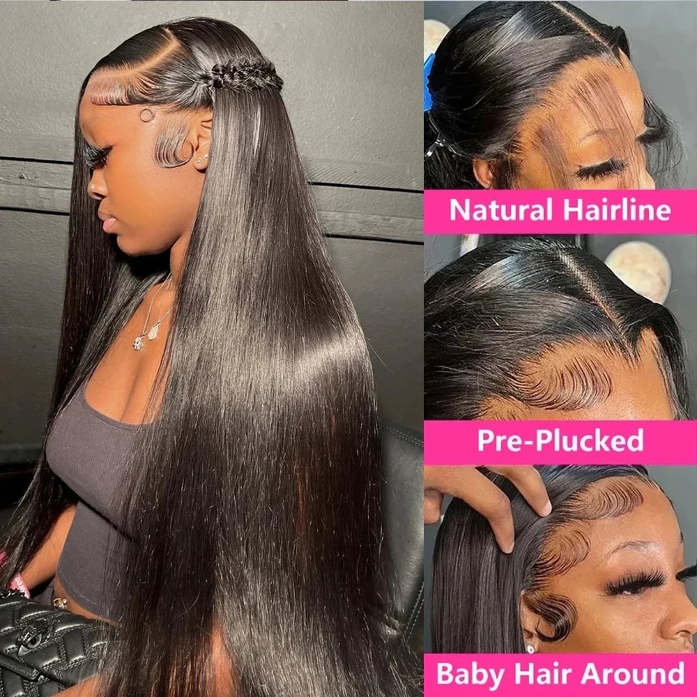 30-Inch Bone Straight HD 360 Lace Frontal Human Hair Wig - Pre-Plucked 100% Brazilian Remy Human Hair Wig - Ultra-Thin Transparent HD Swiss Lace Glueless Long Straight Wig for Women (Dyeable All Colors) Luxegan