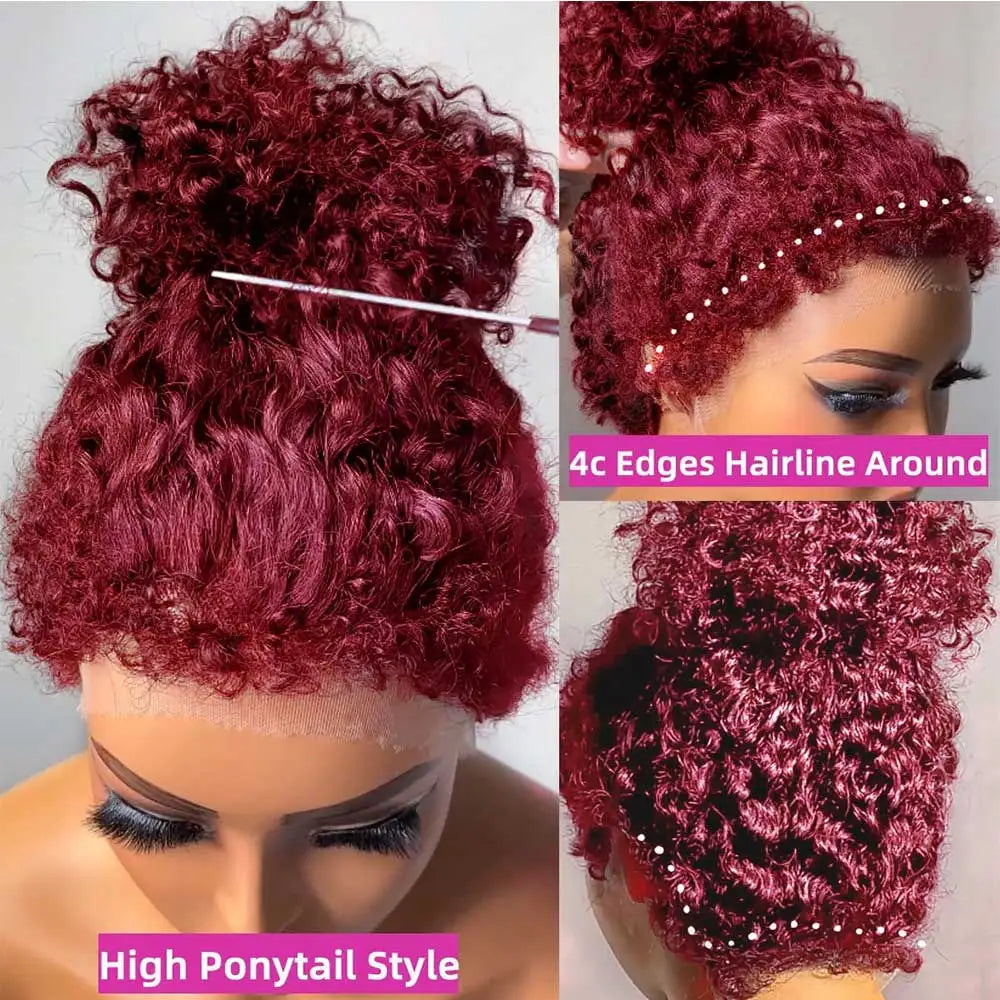 Burgundy Deep Wave Frontal Wig | Sophisticated 360 Full HD Lace Silhouette | Elegant 250% High - view 2