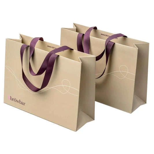 500pcs Wholesale Custom Logo Design Paper Bags | Luxury Ribbon Handle Gift Packaging for Cosmetics & Jewelry | High-Quality 250g Paperboard Shopping Bags Luxegan
