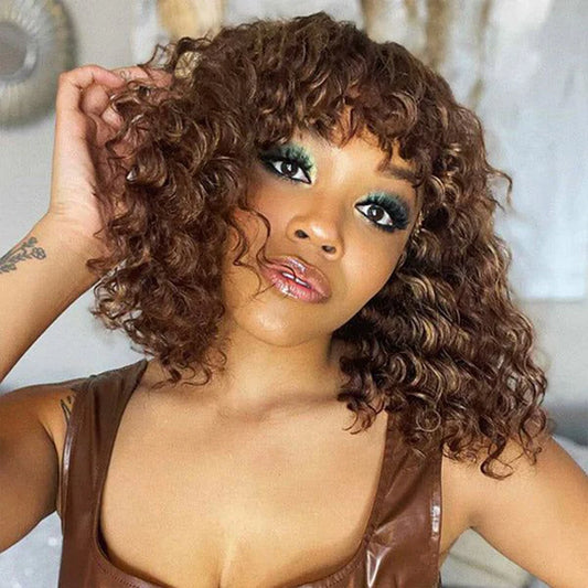 Jerry Curly Short Pixie Bob Wig with Bangs | Full Machine Made Remy Human Hair for Black Women Luxegan