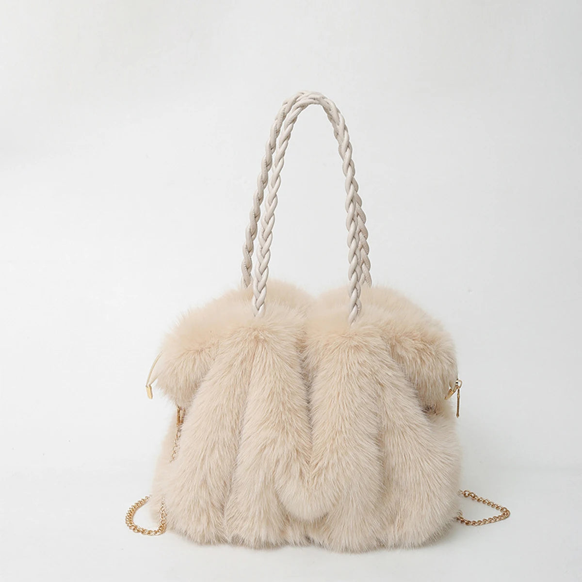 Plush Large Capacity Tote Bag | Pleated Fox Fur Shoulder & Crossbody Bag Luxegan