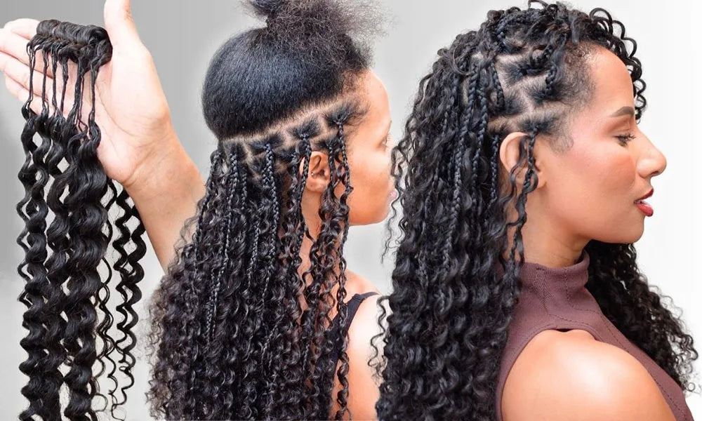Deep Wave Feather Crochet Human Hair Extensions | Knotless Boho Braids | 16–22 Inches Luxegan