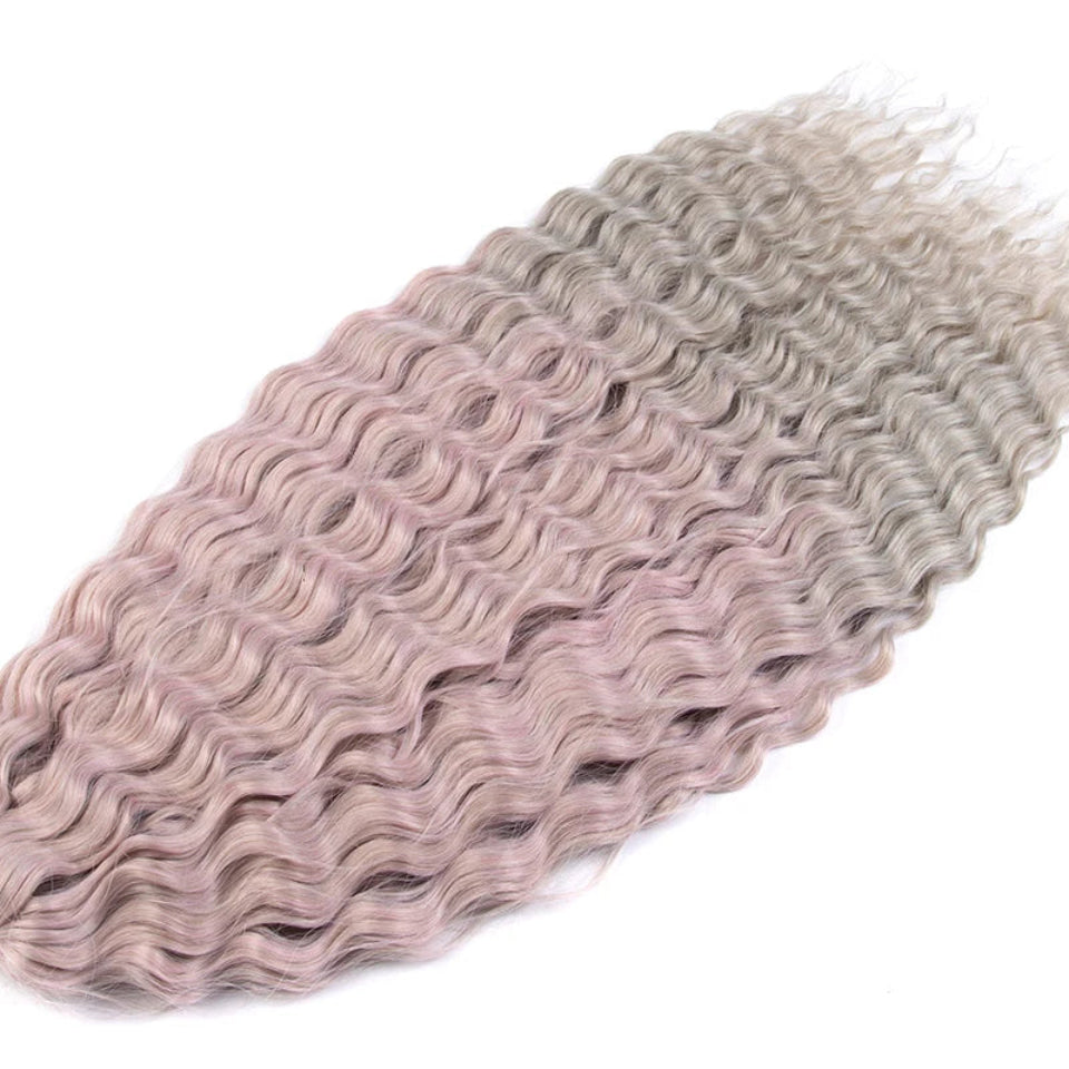 Ariel Curl Water Wave Crochet Hair | Sophisticated 22-Inch Synthetic Braiding Extensions | Elegant "High Temperature Fiber" Water Twist | "Dignified" Ombre Blonde &amp; Pink Tones for Radiant Versatile Styling Luxegan