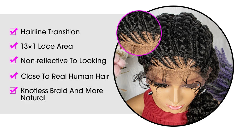 Lace Frontal Synthetic Braided Wigs Lace Front Braided Ponytail Wig Natural Knotless with Baby Hair for Black Women Daily Use Luxegan