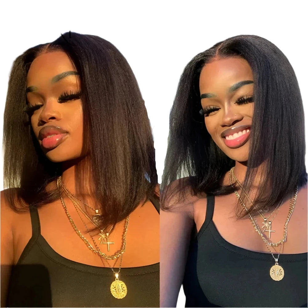 Wear and Go Kinky Straight Short Peruvian Hair Wig