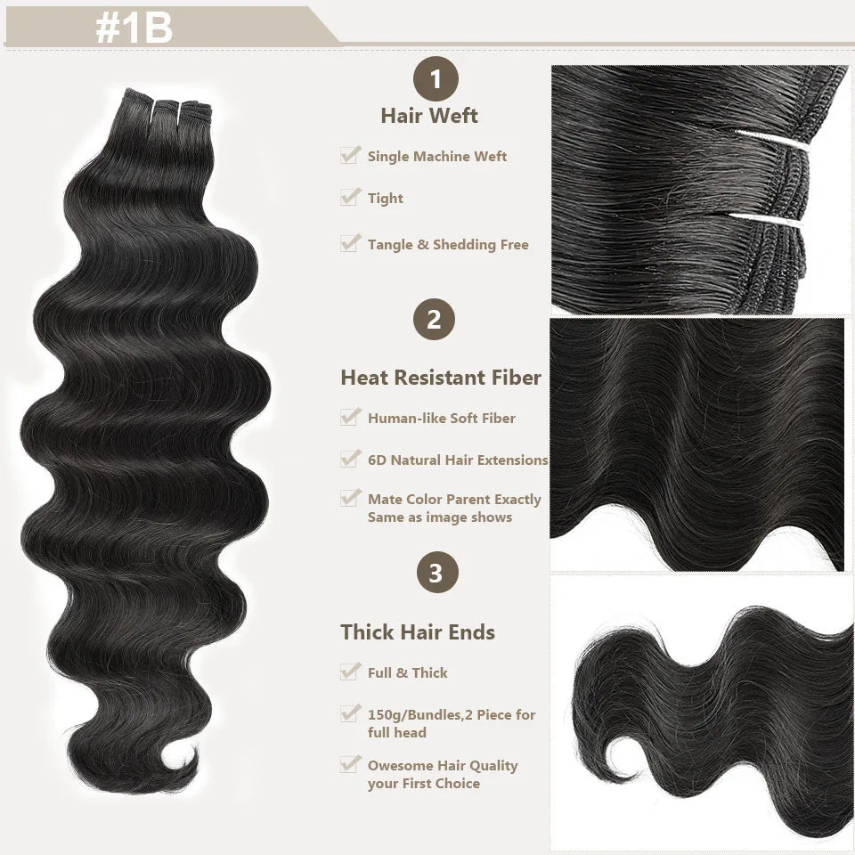 High-Temperature Synthetic Body Wave Hair Extensions – 26 & 30 Inch | Piano & Ombre Colors - view 9