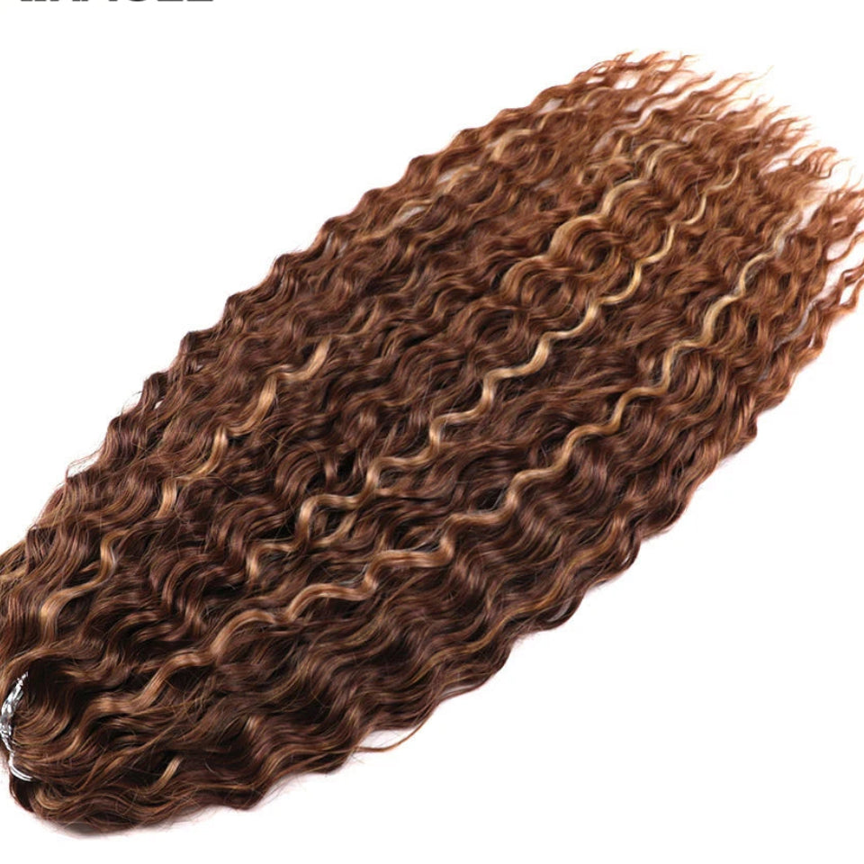 Ariel Curl Water Wave Crochet Hair | Sophisticated 22-Inch Synthetic Braiding Extensions | Elegant "High Temperature Fiber" Water Twist | "Dignified" Ombre Blonde &amp; Pink Tones for Radiant Versatile Styling Luxegan