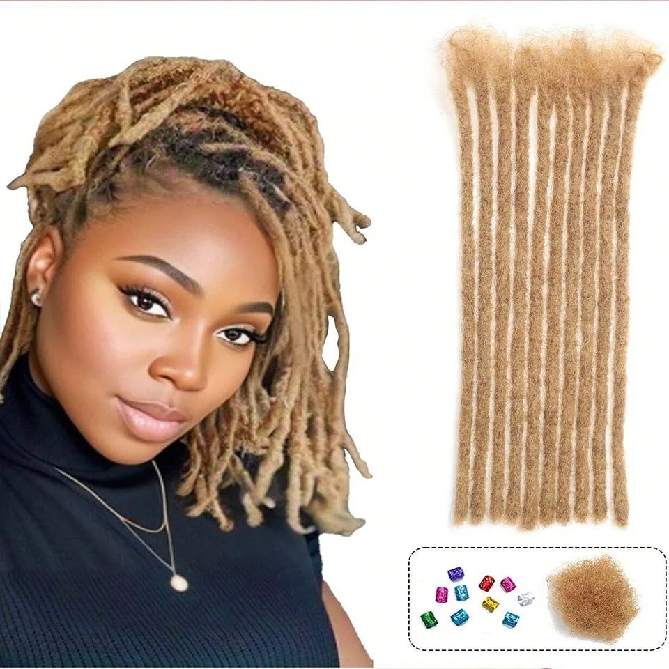 100% Real Human Hair Dreadlock Extensions | 8-14 Inch Colored Remy Locs (20/40/60 Strands, 0.6cm Thickness) Luxegan