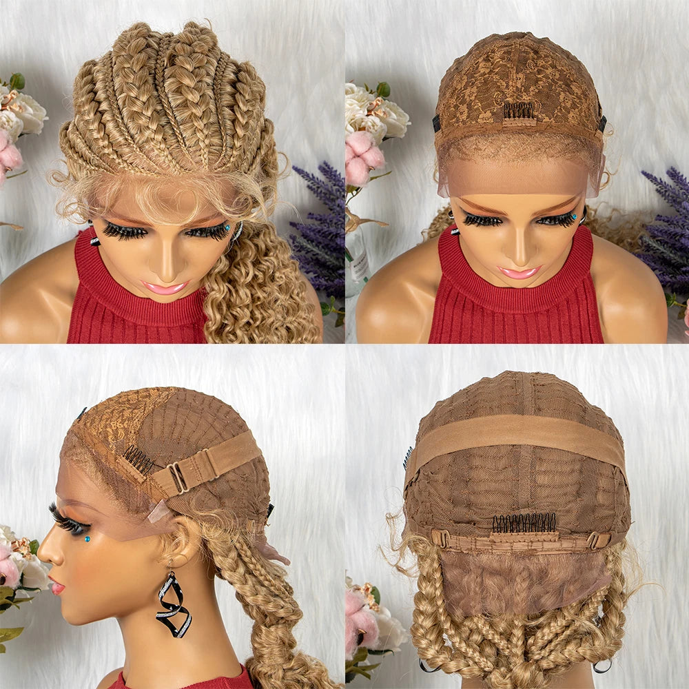 Lace Frontal Synthetic Braided Wigs Lace Front Braided Ponytail Wig Natural Knotless with Baby Hair for Black Women Daily Use Luxegan