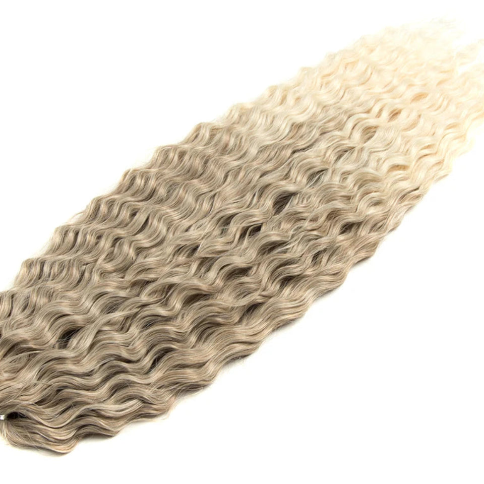 Ariel Curl Water Wave Crochet Hair | Sophisticated 22-Inch Synthetic Braiding Extensions | Elegant "High Temperature Fiber" Water Twist | "Dignified" Ombre Blonde &amp; Pink Tones for Radiant Versatile Styling Luxegan