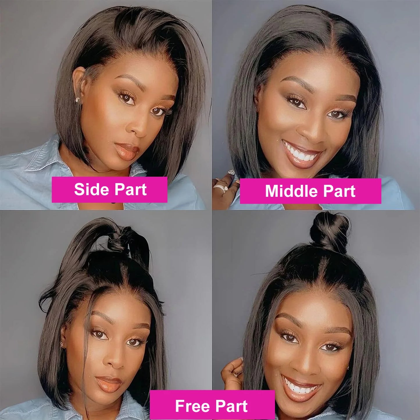 Bone Straight Short Bob Human Hair Wig | 150% Density Full Machine-Made Swiss Lace Wig | 100% Brazilian Remy Human Hair Glueless Straight Bob Wig for Women (8-16 Inches) Luxegan