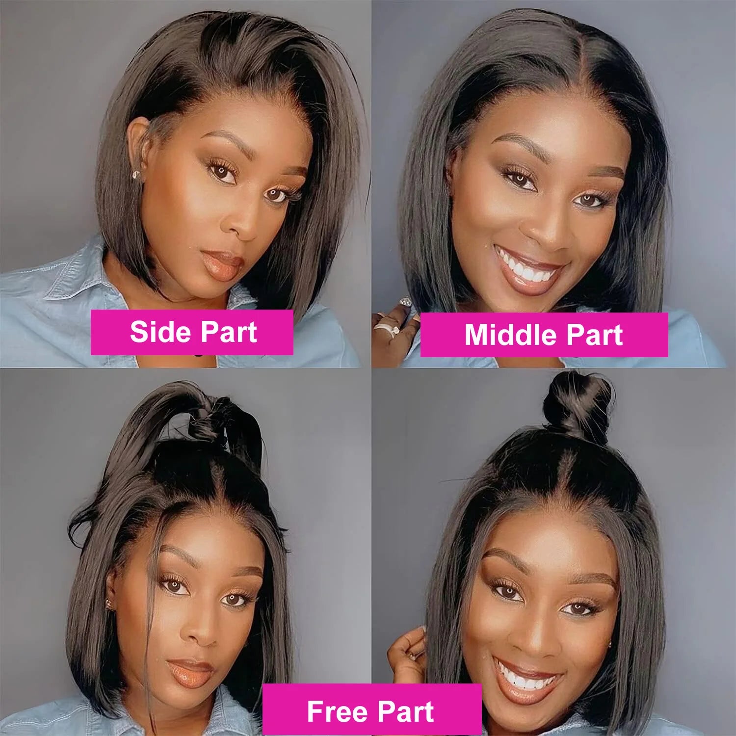 Bone Straight Short Bob Human Hair Wig | 150% Density Full Machine-Made Swiss Lace Wig | 100% Brazilian Remy Human Hair Glueless Straight Bob Wig for Women (8-16 Inches) Luxegan
