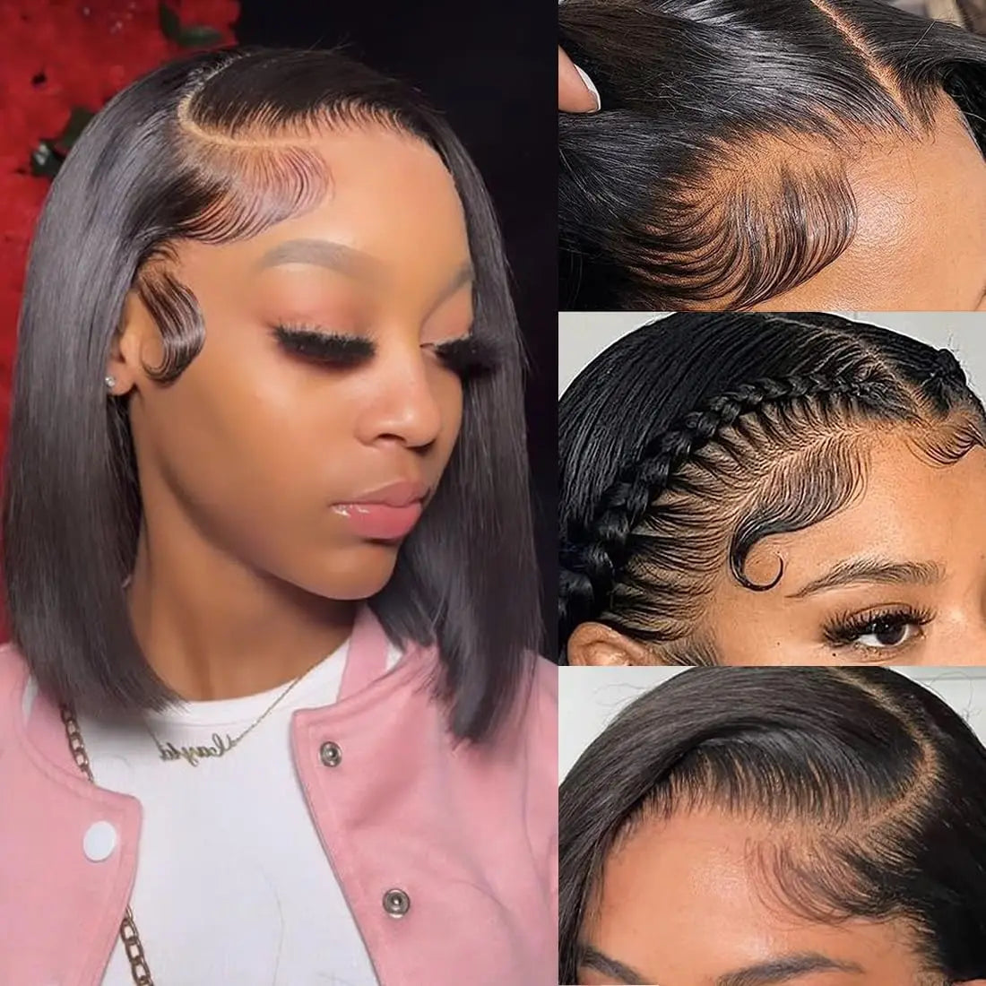 Straight Short Bob Wig - Pre-Plucked Transparent Lace Front Human Hair Wig - Glueless Brazilian Remy Hair Short Bob Wig for Women Luxegan