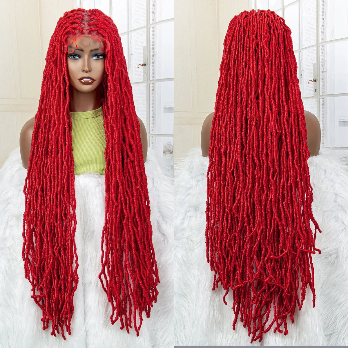 Super Long 36 Inches Synthetic Full Lace Dreadlock Box Braided Wigs for Afro Black Women Black Knotless Braiding Wigs Luxegan