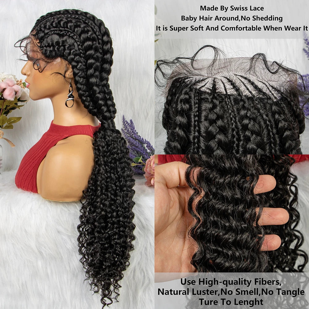 Lace Frontal Synthetic Braided Wigs Lace Front Braided Ponytail Wig Natural Knotless with Baby Hair for Black Women Daily Use Luxegan