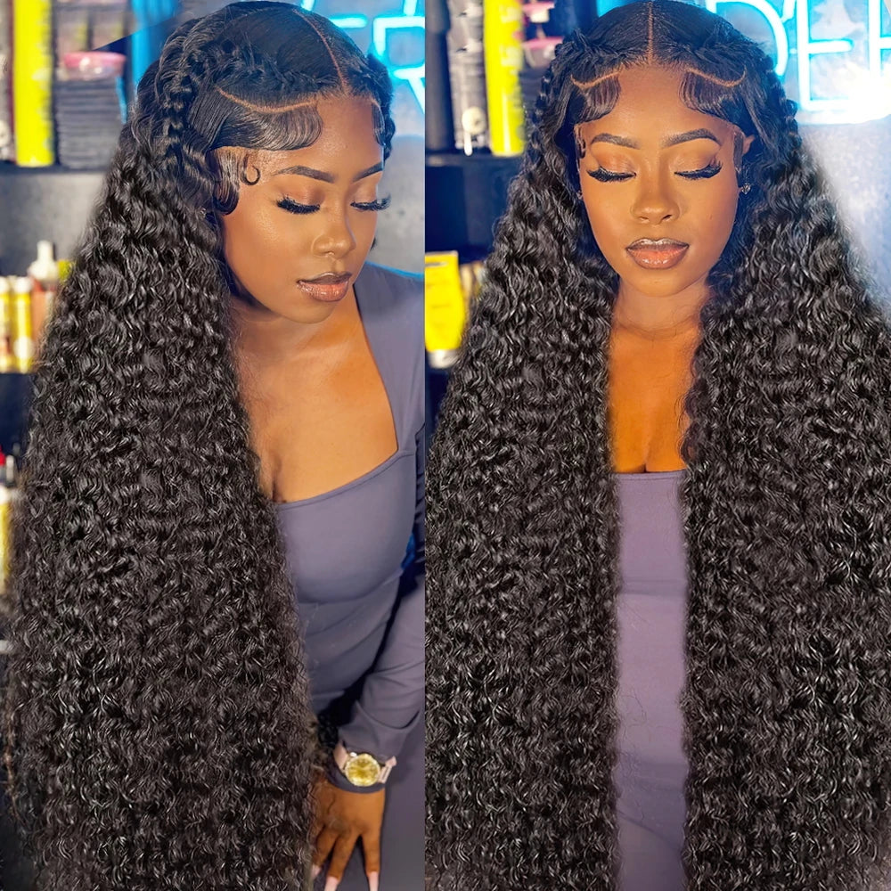 Premium 30-Inch HD Full Lace Deep Wave Human Hair Wig | 360 Invisible Drawstring Glueless Frontal Wig | 100% Brazilian Remy Water Wave Lace Front Wig for Women (Transparent Swiss Lace) Luxegan
