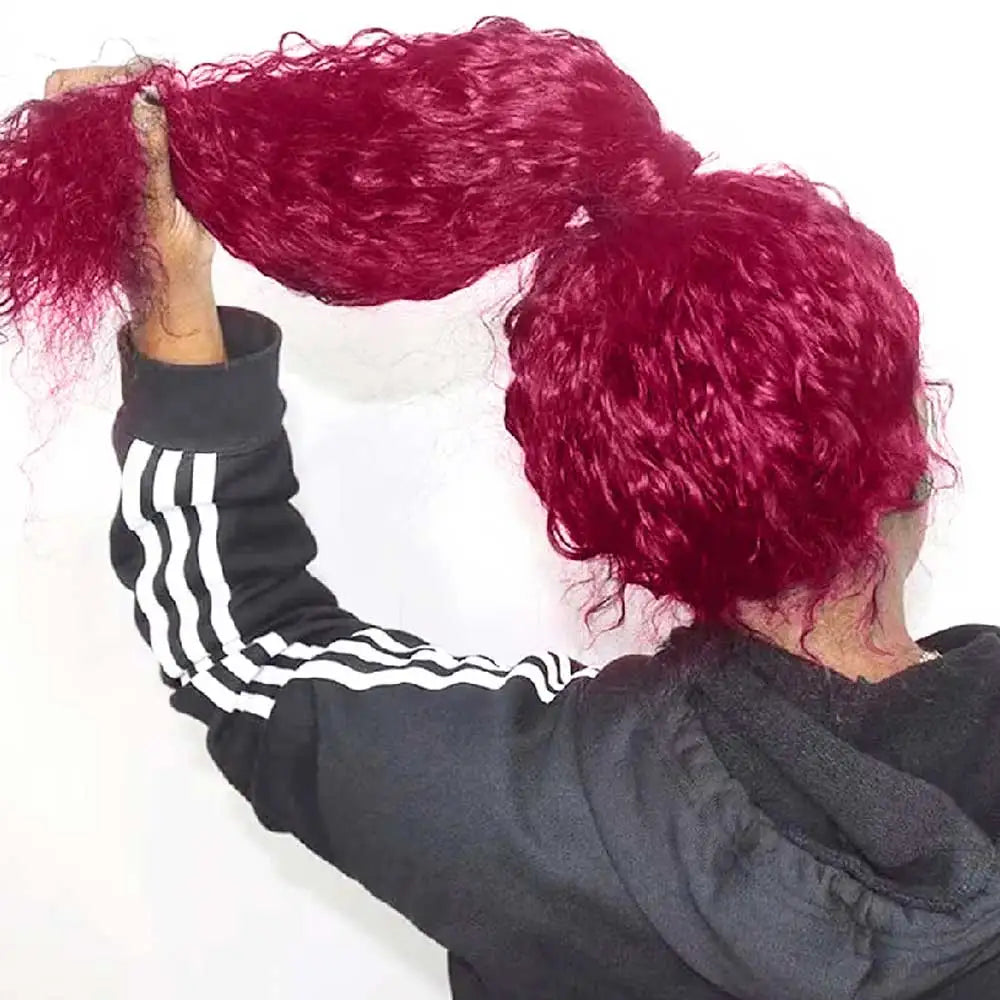 Burgundy Deep Wave Frontal Wig | Sophisticated 360 Full HD Lace Silhouette | Elegant 250% High - view 12