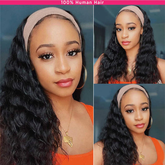 Kinky Curly Headband Wig | Sophisticated 250% Density "Easy-To-Go" Silhouette | Elegant "Full Machine Made" Glueless Hairpiece | "Dignified" Long Brazilian Remy Human Hair Wig for Radiant Versatile Styling Luxegan