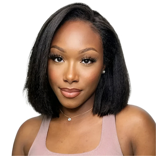 Wear and Go Kinky Straight Short Peruvian Hair Wig