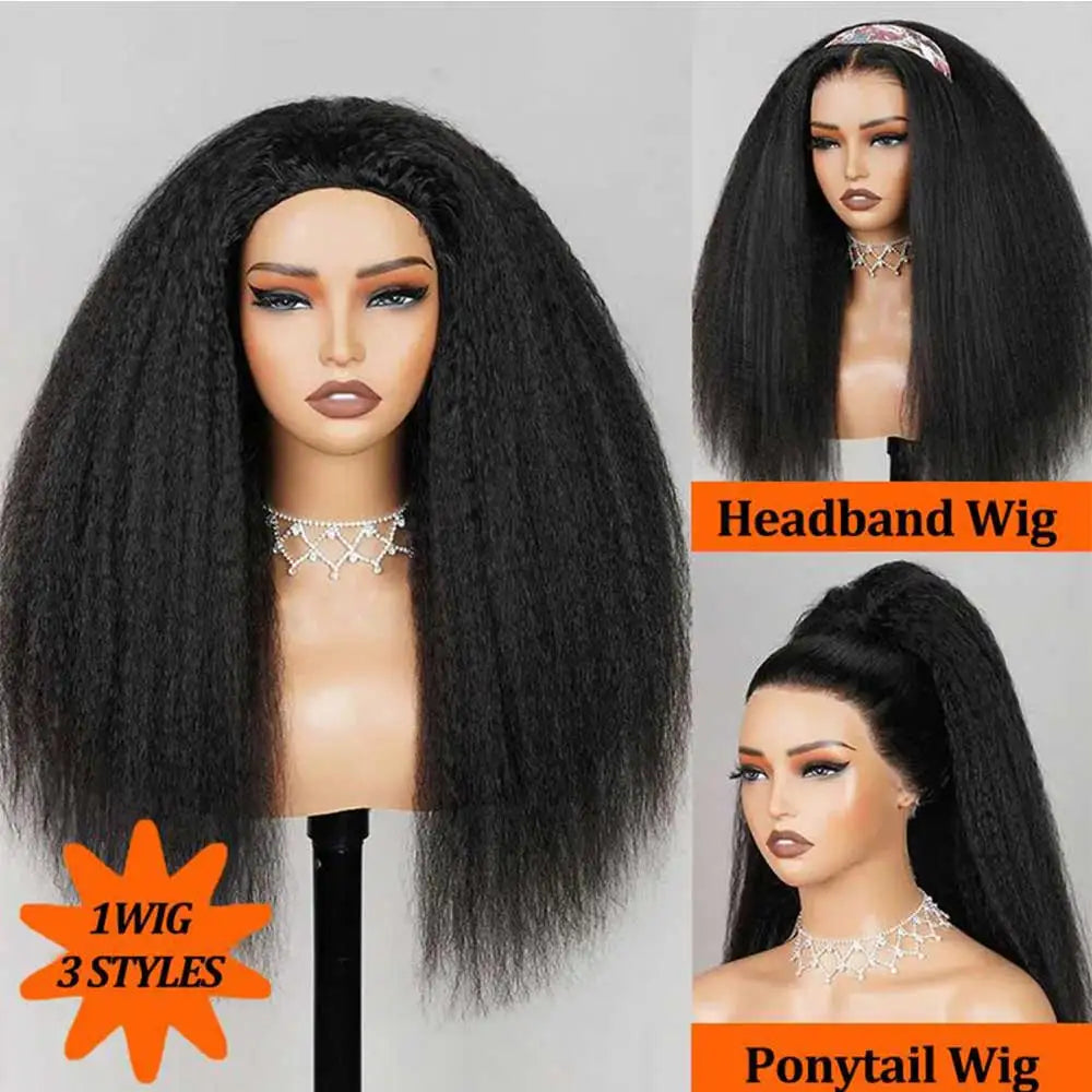Afro Kinky Straight 3-In-1 Half Wig | Sophisticated "Seamless Flip-Over" Silhouette | Elegant 250% Density Drawstring Hairpiece | "Dignified" 30-Inch Brazilian Human Hair Wig for Radiant Versatile Styling Luxegan