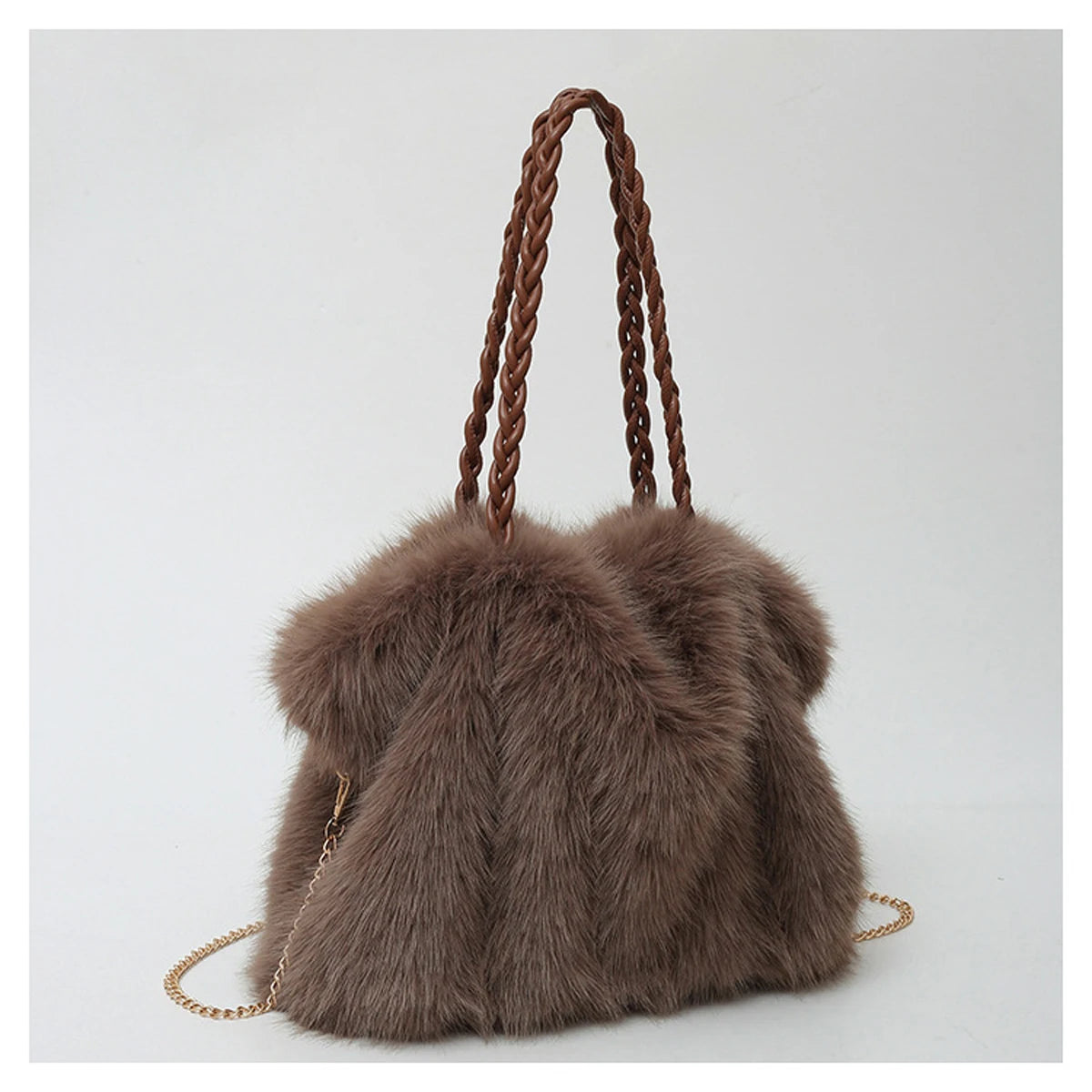 Plush Large Capacity Tote Bag | Pleated Fox Fur Shoulder & Crossbody Bag Luxegan