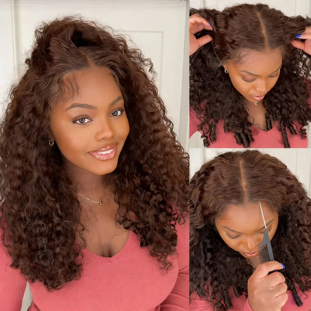 Chocolate Brown Burmese Curly HD Lace Frontal Wig | Sophisticated 250% Density Invisible Strap Gown | Elegant "360 Full Lace" Silhouette | "Dignified" Vietnamese Raw Human Hair for Radiant Versatile Styling Luxegan