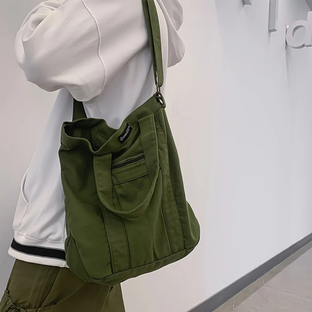 Retro Day Canvas Bag | Unisex Leisure Commuter & Solid Color Shoulder Bag Luxegan