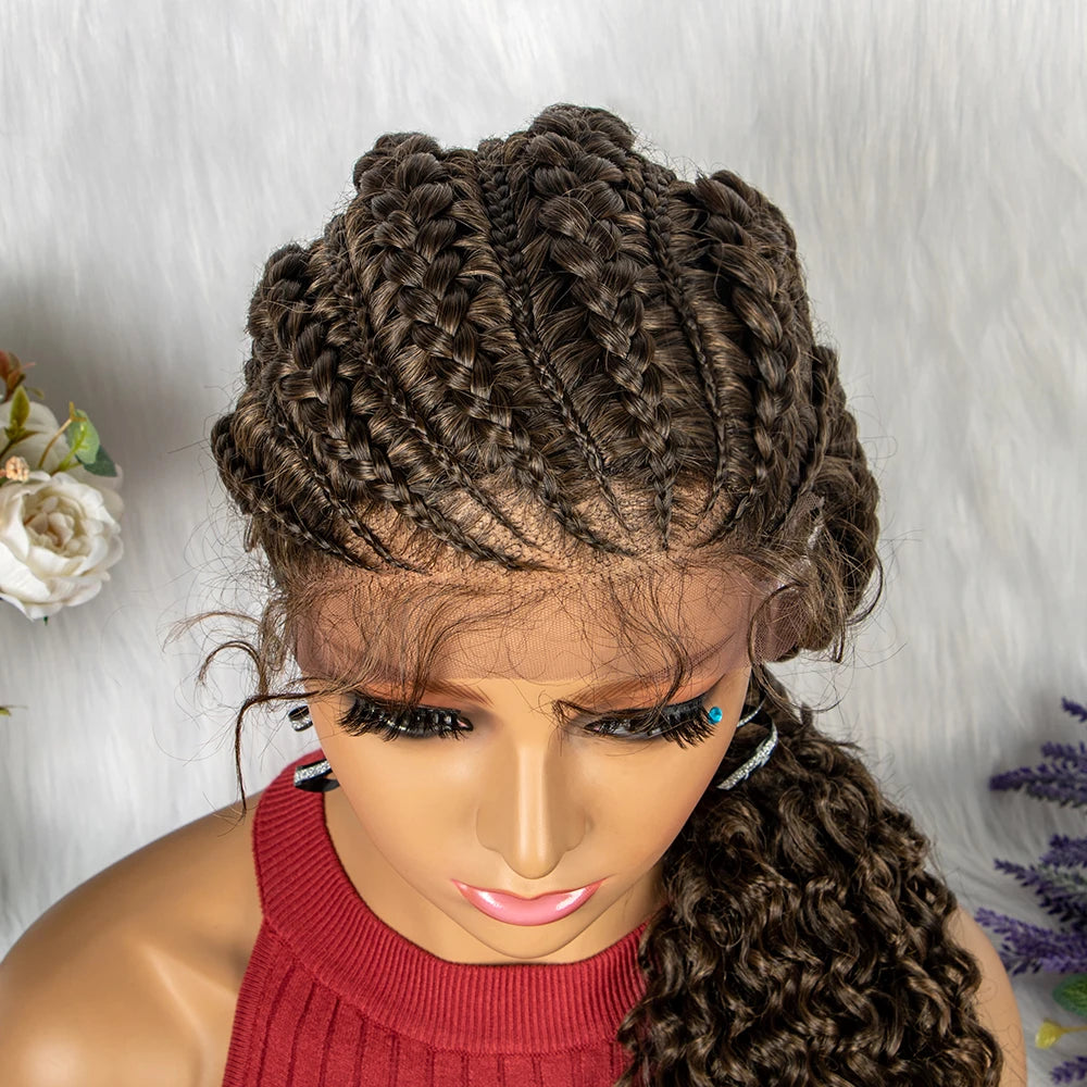 Lace Frontal Synthetic Braided Wigs Lace Front Braided Ponytail Wig Natural Knotless with Baby Hair for Black Women Daily Use Luxegan