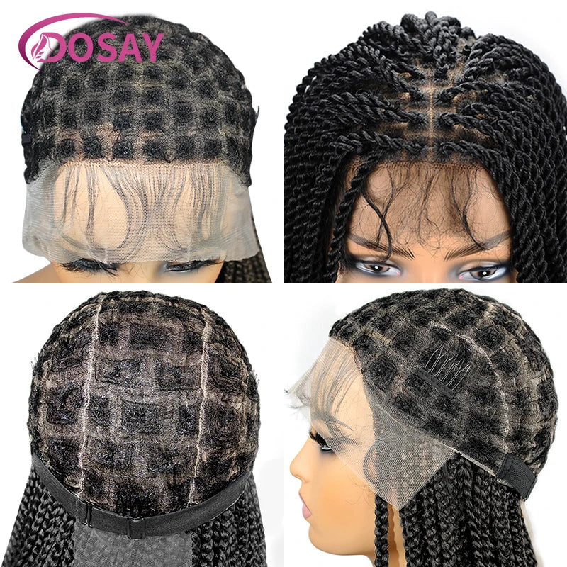 36" Full Lace Braided Wigs Synthetic Hair Box Braids Lace Front Wigs Knotless Braided Wigs For Black Women Braiding Wigs African Luxegan