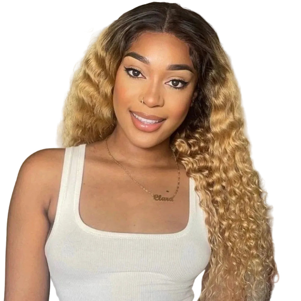 Honey Blonde #1B/27 Loose Deep Wave Wig | Sophisticated 4x4 HD Transparent Lace Closure | Elegant "Natural