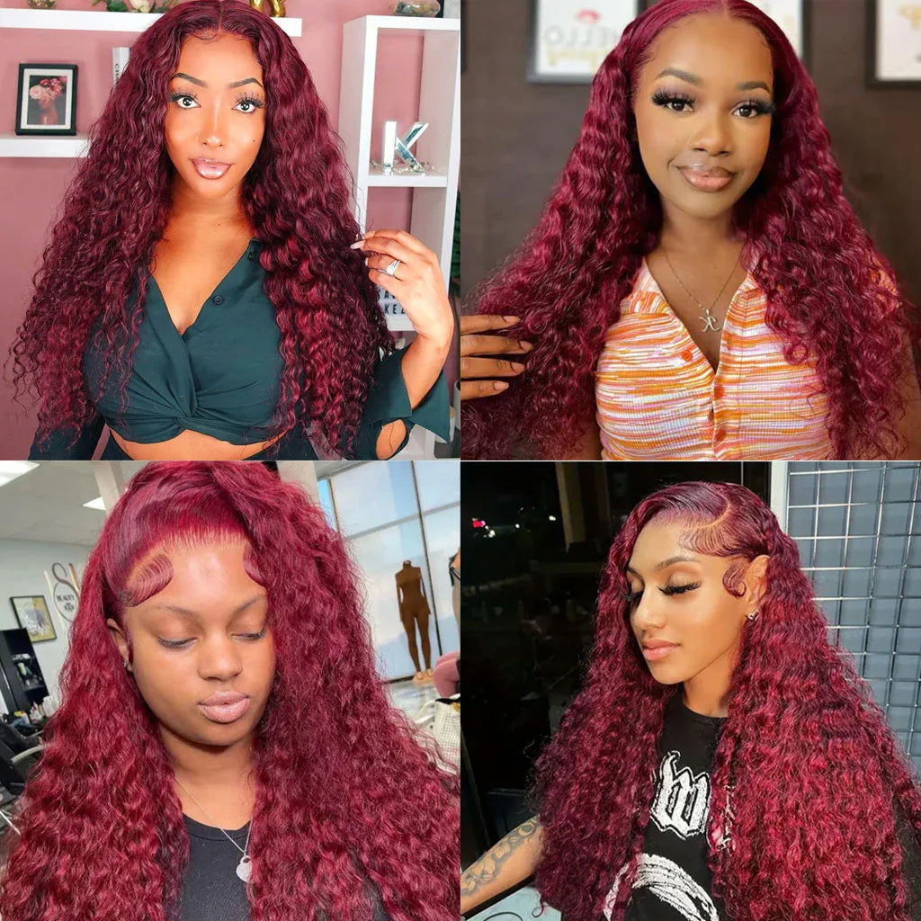 #99J Deep Wave Brazilian Virgin Human Hair Bundles | Burgundy Remy Hair Weave | 16–30 Inch