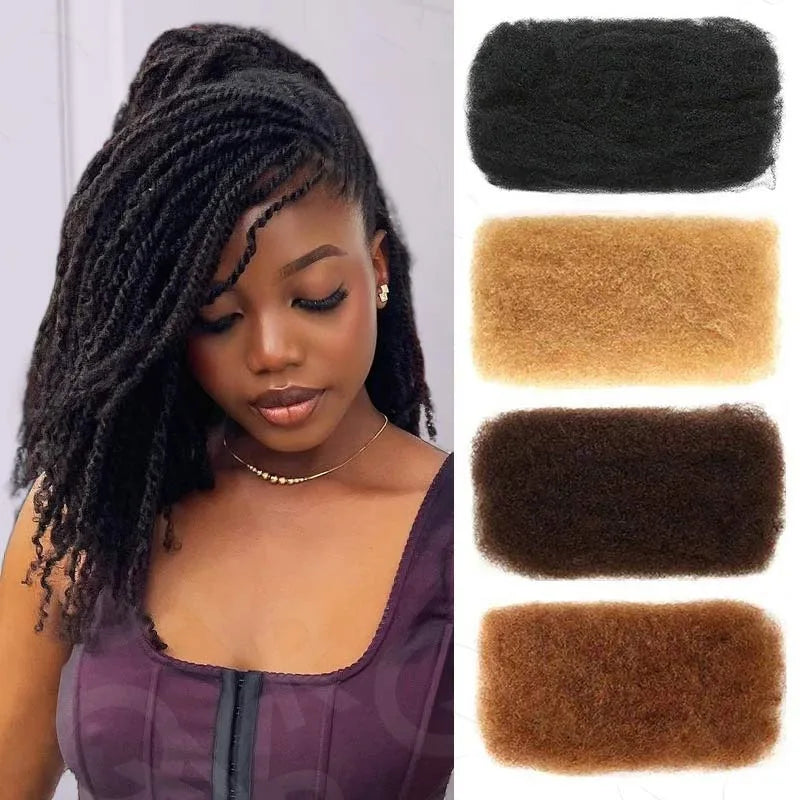 Sleek High-Quality Peruvian Afro Kinky Curly Human Hair Bulk | 100% Remy Human Hair for Braiding (No Weft/Attachment) | Natural Color Brazilian Remy Hair Bulk for Salon Braids Luxegan