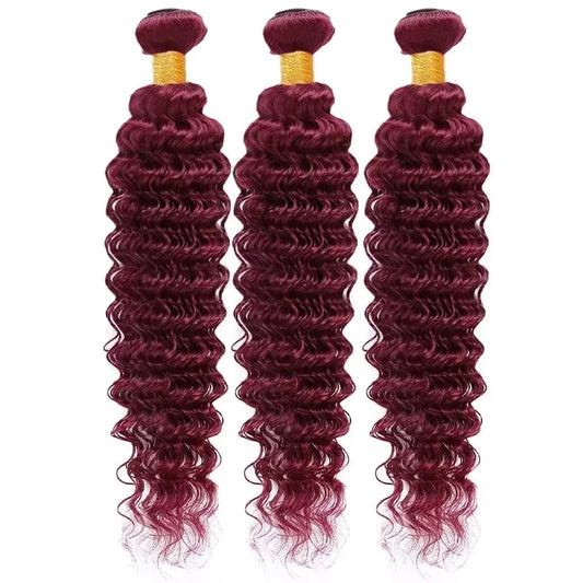 #99J Deep Wave Brazilian Virgin Human Hair Bundles | Burgundy Remy Hair Weave | 16–30 Inch - view 2