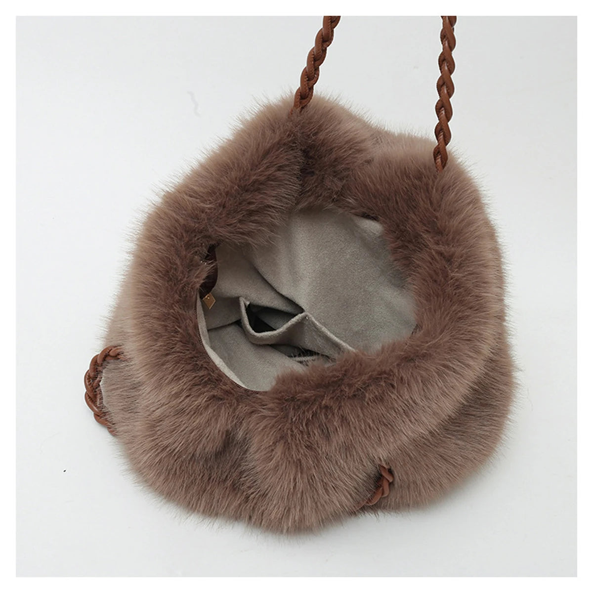 Plush Large Capacity Tote Bag | Pleated Fox Fur Shoulder & Crossbody Bag Luxegan