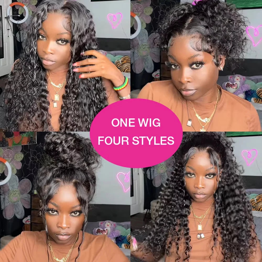 Premium 30-Inch HD Full Lace Deep Wave Human Hair Wig | 360 Invisible Drawstring Glueless Frontal Wig | 100% Brazilian Remy Water Wave Lace Front Wig for Women (Transparent Swiss Lace) Luxegan