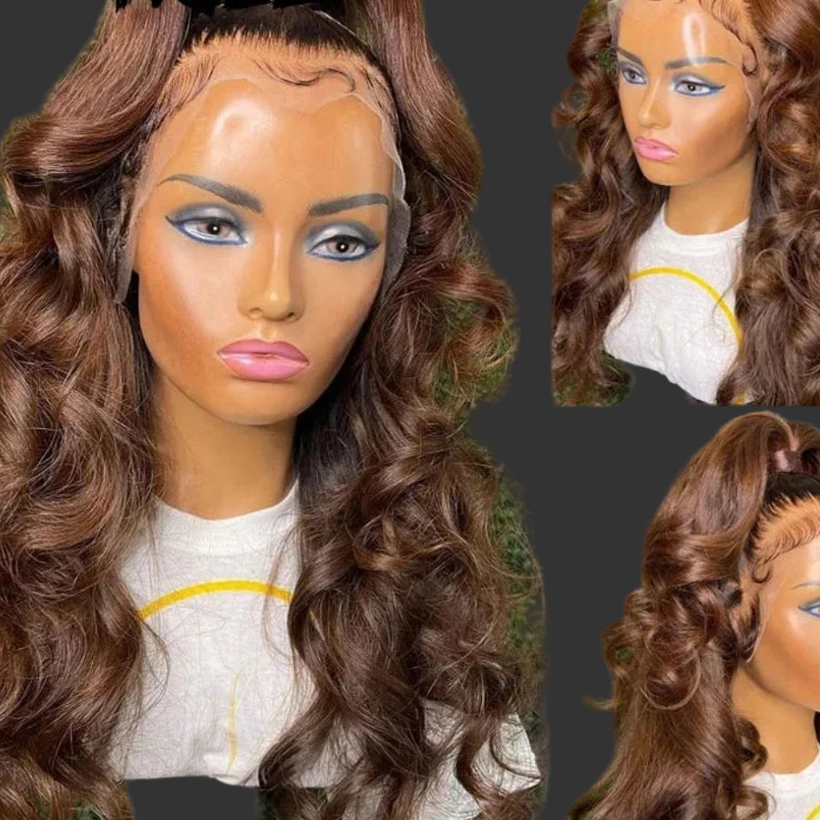 Luxurious 34-Inch Chocolate Brown Body Wave HD Lace Front Wig | Glueless Real HD Swiss Lace Frontal Human Hair Wig | Melt Skins 13x6 Deep Part Brazilian Remy Hair | 1 Piece Only Premium Natural Scalp Unit Luxegan
