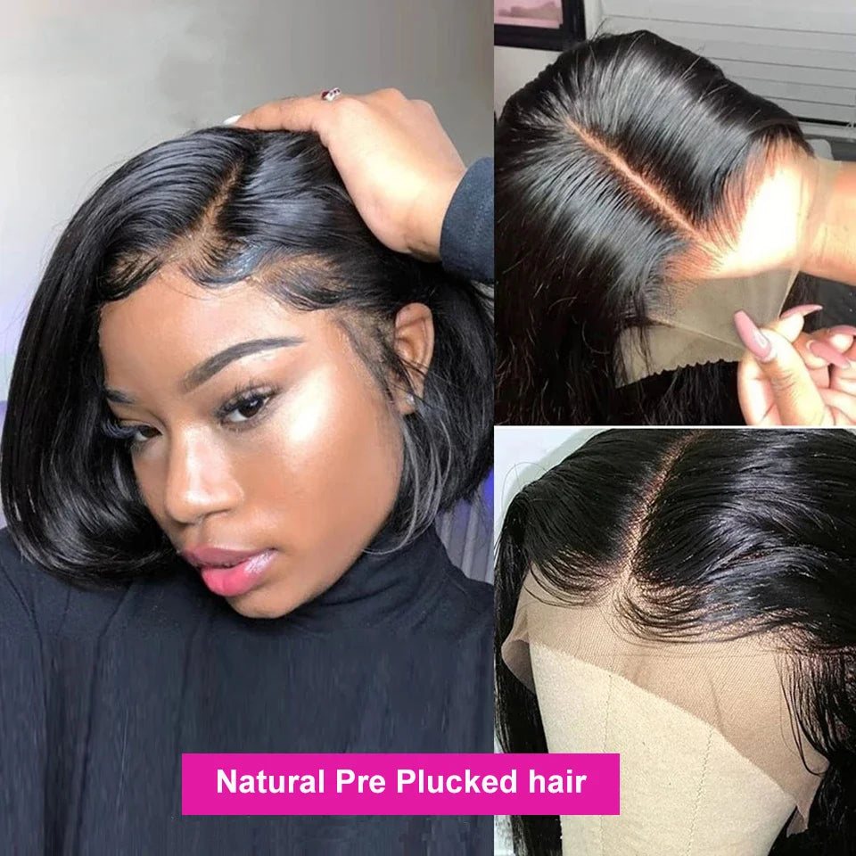 Straight Short Bob Wig - Pre-Plucked Transparent Lace Front Human Hair Wig - Glueless Brazilian Remy Hair Short Bob Wig for Women Luxegan