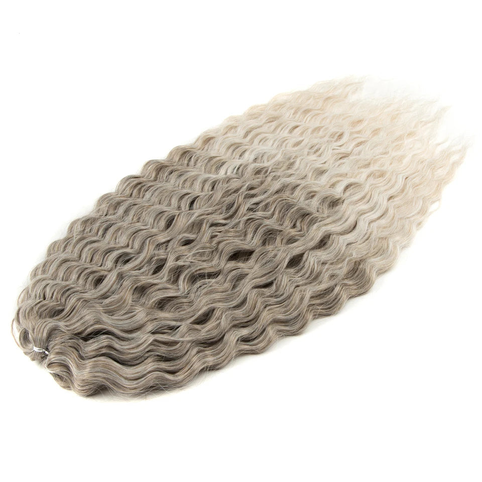 Ariel Curl Water Wave Crochet Hair | Sophisticated 22-Inch Synthetic Braiding Extensions | Elegant "High Temperature Fiber" Water Twist | "Dignified" Ombre Blonde &amp; Pink Tones for Radiant Versatile Styling Luxegan