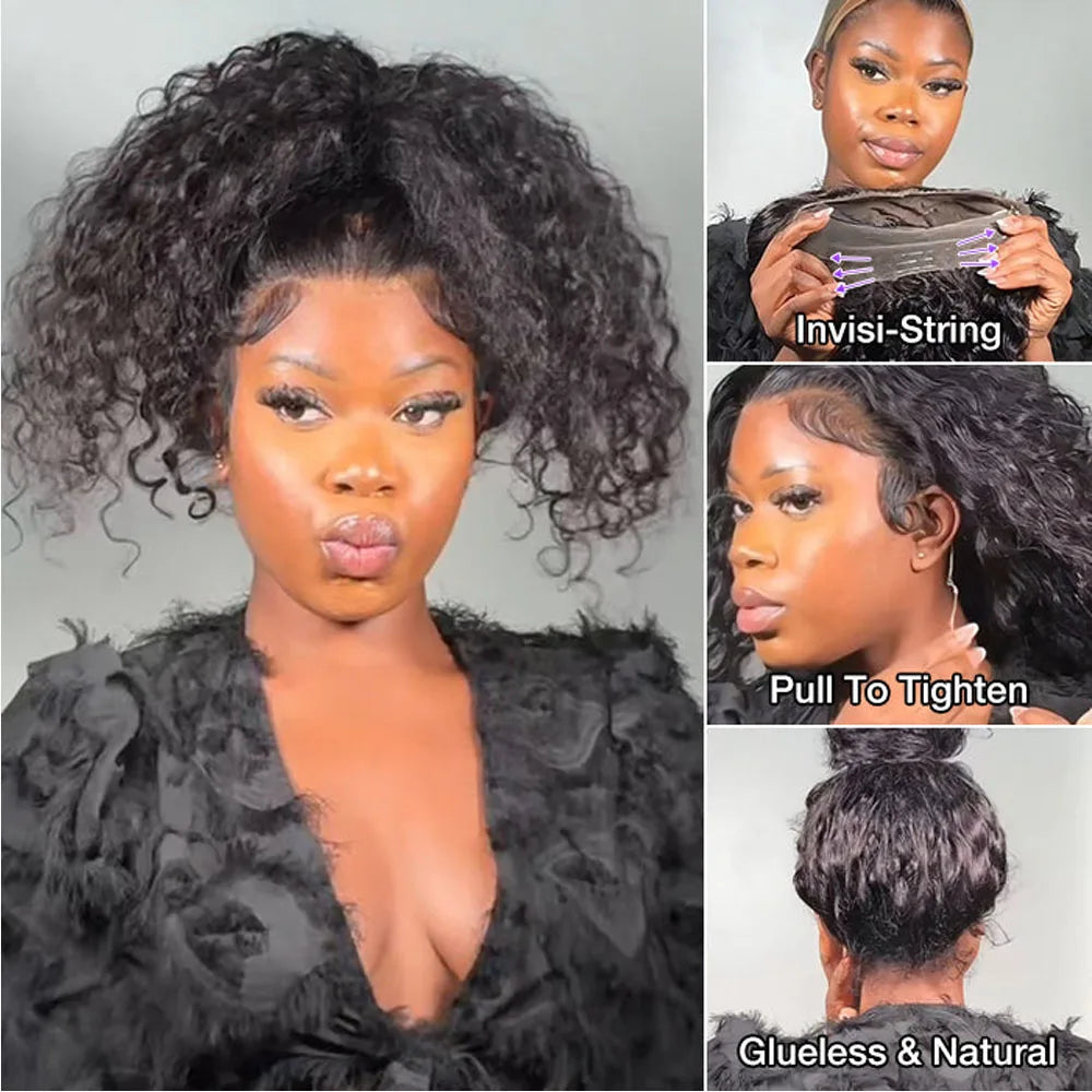 Premium 30-Inch HD Full Lace Deep Wave Human Hair Wig | 360 Invisible Drawstring Glueless Frontal Wig | 100% Brazilian Remy Water Wave Lace Front Wig for Women (Transparent Swiss Lace) Luxegan