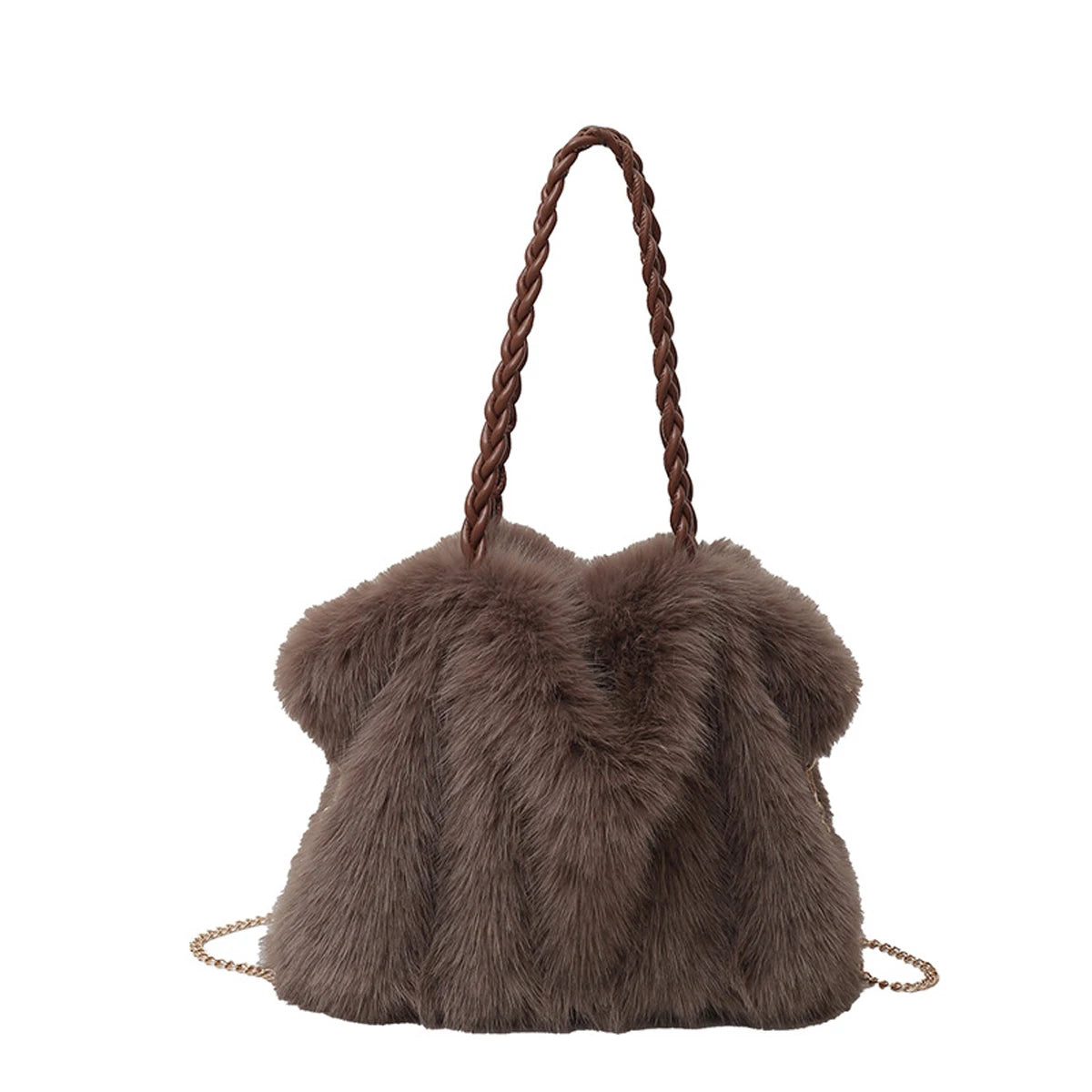 Plush Large Capacity Tote Bag | Pleated Fox Fur Shoulder & Crossbody Bag Luxegan
