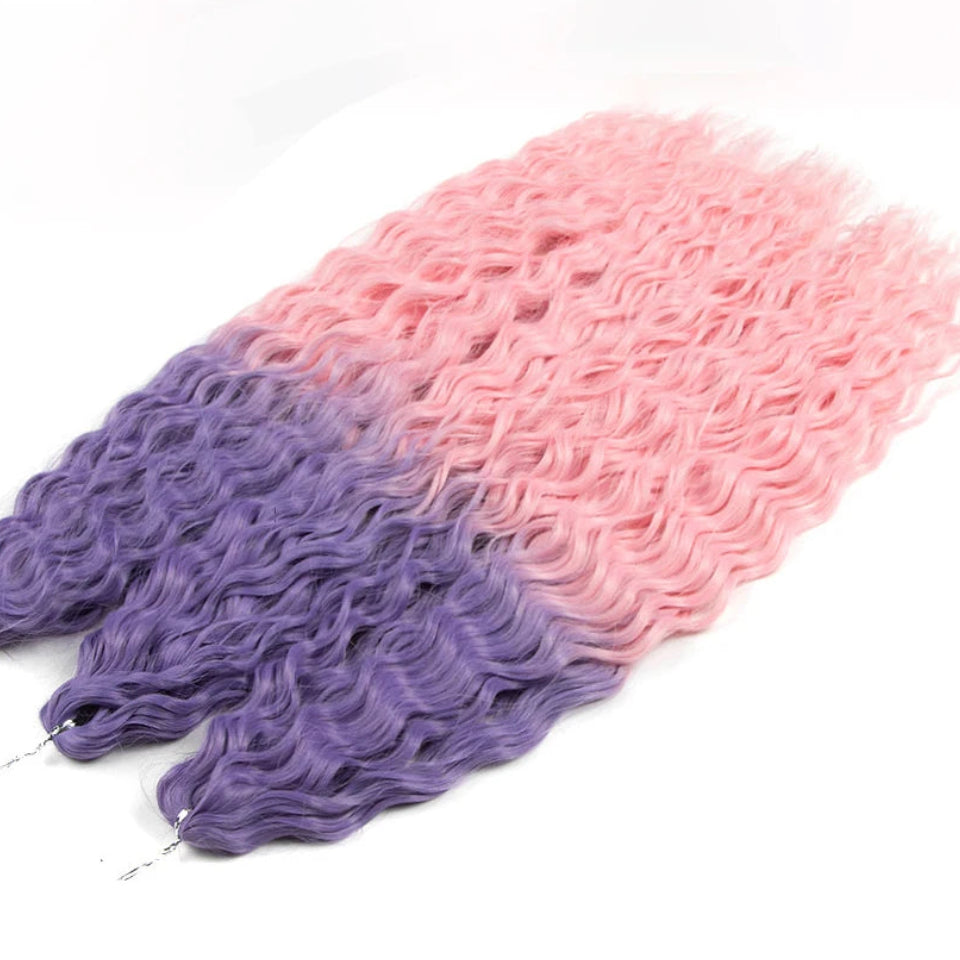 Ariel Curl Water Wave Crochet Hair | Sophisticated 22-Inch Synthetic Braiding Extensions | Elegant "High Temperature Fiber" Water Twist | "Dignified" Ombre Blonde &amp; Pink Tones for Radiant Versatile Styling Luxegan