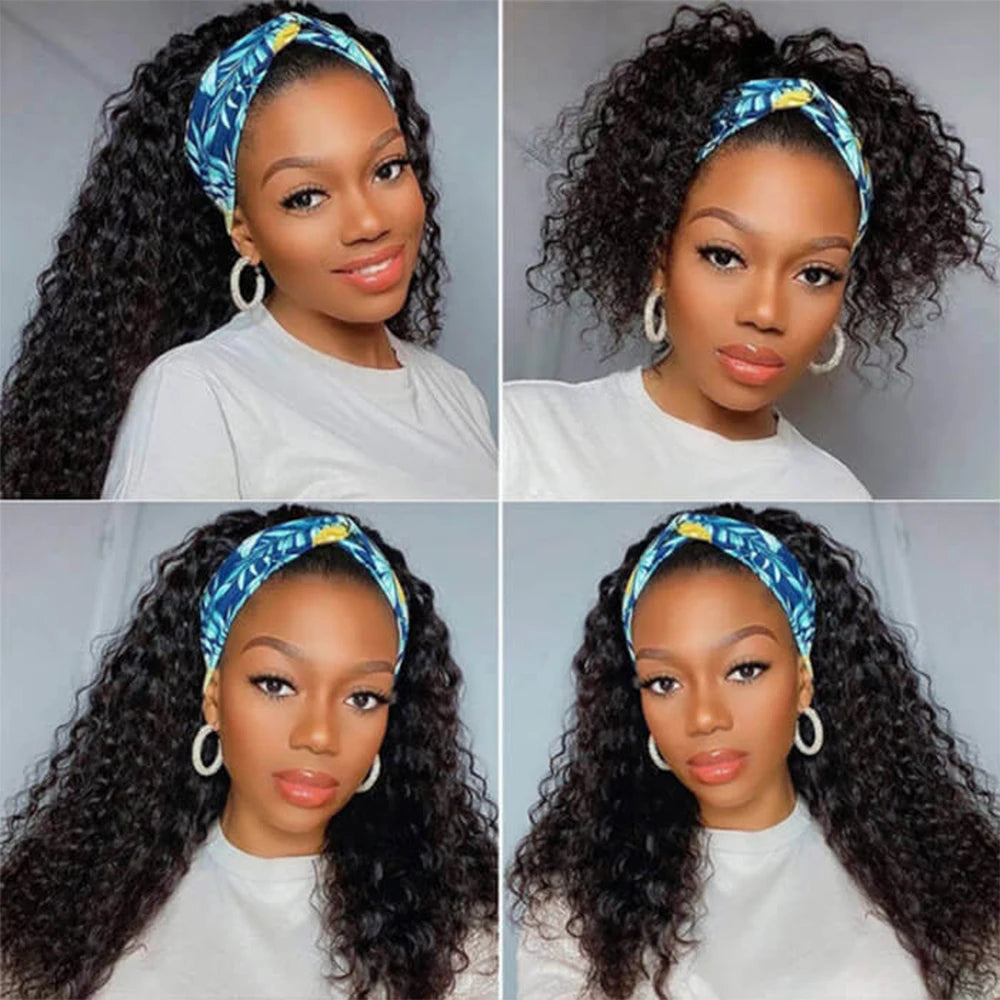 Kinky Curly Headband Wig | Sophisticated 250% Density "Easy-To-Go" Silhouette | Elegant "Full Machine Made" Glueless Hairpiece | "Dignified" Long Brazilian Remy Human Hair Wig for Radiant Versatile Styling Luxegan