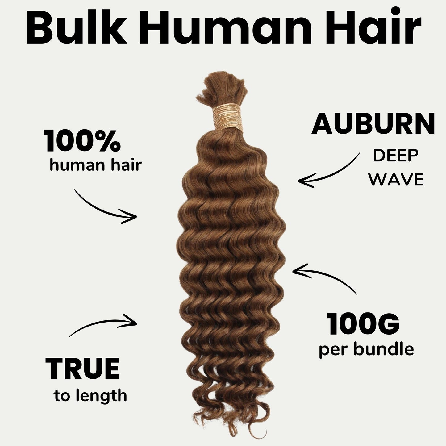 Auburn Deep Wave Bulk 100% Human Braiding Hair Luxegan