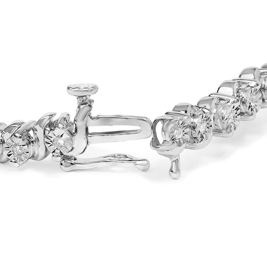 Pulsera de eslabones en S y de estación de diamantes de 1/4 Cttw de plata de ley .925
