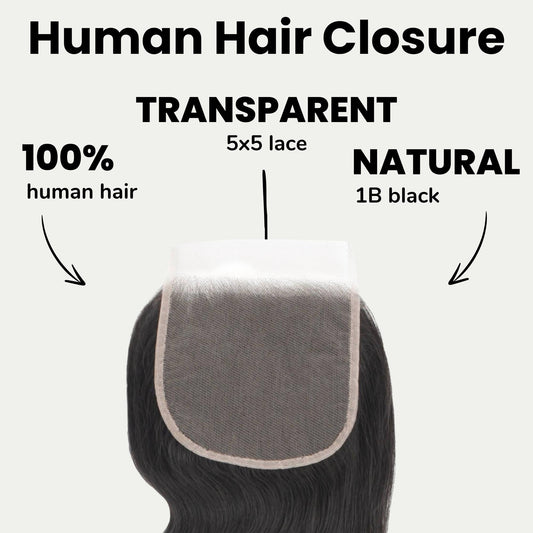Body Wave 5x5 Transparent Lace Human Hair Closure Luxegan